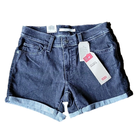 Levi's Mid-Length Sculpt slim through hip washed out cuffed black denim shorts - Picture 1 of 16